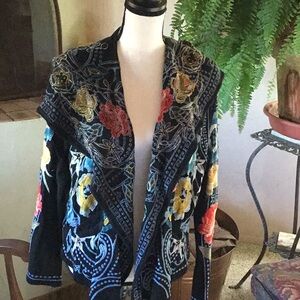 NWOT Johnny Was Embroidered Knit Jacket with Hoodie